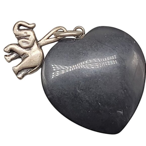 AICC 925 Onyx Heart Pendant Sterling Silver Elephant Charm 1997 Vintage Signed - Picture 1 of 13